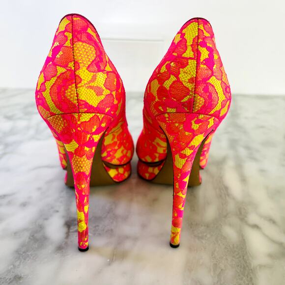 Nicholas Kirkwood Neon Pink Yellow Lace Platform 36.5 Pump 80's Bright Dance Y2K - Picture 4 of 8